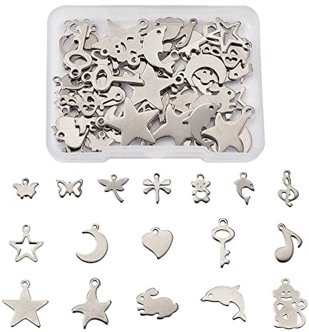 Craftdady 12 Sternbilder, flach, runder Anhänger, Edelstahl Kunststoff