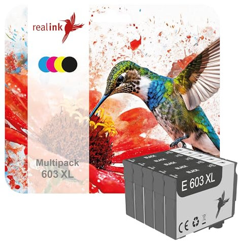 realink 5 603 XL Druckerpatronen Black-Pack kompatibel mit Epson 603 603XL Patronen für Expression Home XP-2100 XP-2105 XP-3100 XP-3105 XP-4100 XP-4105 Workforce WF-2810 WF-2830 WF-2835