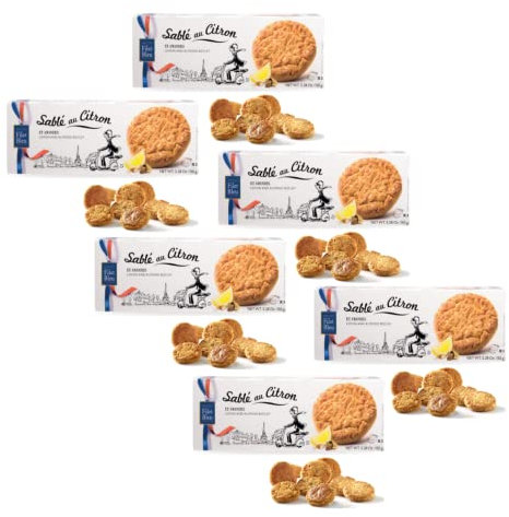 Filet Bleu | 6 Astucci Biscotti Scaglie di Limone | Frollini Limone e Mandorle | Biscotti Francesi Sablé Confezionati - 900 Gram. | 54 Frollini al Limone e Mandorle