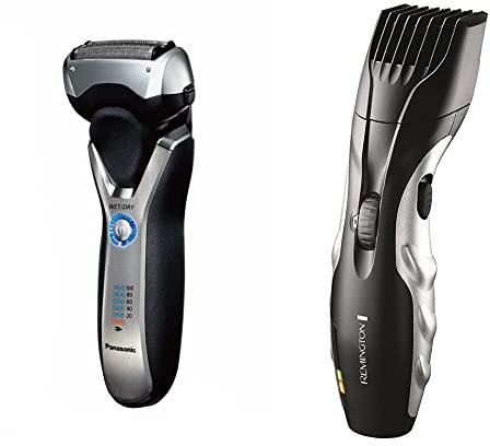 Panasonic Nass/Trocken-Rasierer ES-RT67 & Remington Barttrimmer Herren Set MB320C (keramikbeschichtete Klingen, 9 Längeneinstellungen) Bartschneider, Langhaarschneider, Schwarz