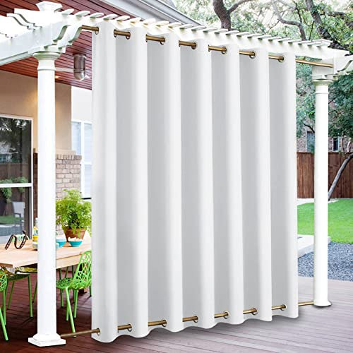 Rosnek Outdoor Curtains Waterproof,Thermal Insulated Pergola Curtain Blackout Gazebo Curtain Waterproof Windproof with Drape Eyelet Top and Bottom,White,100W''x 96L'',1 Panel