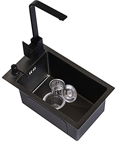 Accesorios de baño Fregadero negro Renovación de cocina Piscina Fregadero individual Pequeño Lavabo de baño Lavabo de baño Lavabo de verduras y lavavajillas Piscina Fregadero de hogar (38 cm, negro)