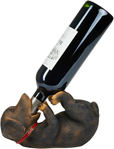 BRUBAKER Weinflaschenhalter durstiger Hund - Dackel - Flaschenhalter Trinkende Tiere - Dachshund Flaschenständer lustig - Deko Figur Handbemalt Barzubehör - Witzige Dekoration - Wein Geschenk