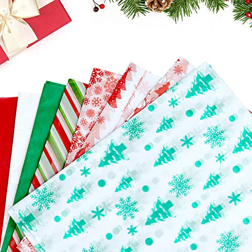 QUCUMER 80 Blätter Weihnachts Seidenpapier 50*50cm Bastelpapier Transparentpapier Geschеnkpаpier Bunt Blumen Papier zum Befüllen Geschenktüten Verpacken 17g/qm für Weihnachten Deko Geschenkverpackung
