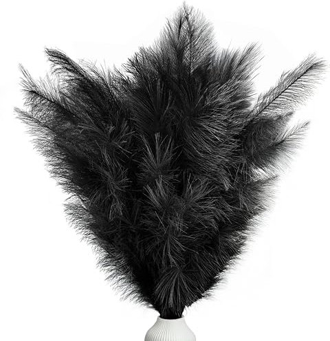 Pampasgras künstlich, groß, Farbe schwarz, 5 Stiele, 100 cm Länge, künstliches Pampasgras Wohnzimmer, Trockenblumen für Schlafzimmer, Hochzeit, Boho Deko