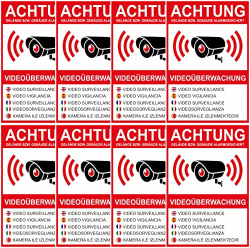 Videoüberwachung - Aufkleber - Sticker Einbruchschutz Kameraüberwachung Warnschild - Hinweisschild selbstklebend Premium Qualität - 8x 7x5 cm - VD33