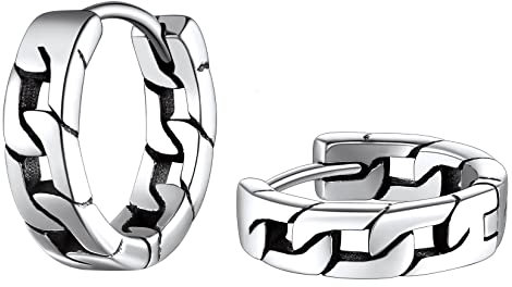 Suplight 925 Sterling Silver Chain Hoop Earrings, 10mm Curb Cuban Link Chain Huggie Earrings for Men Women