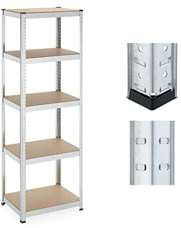 Relaxdays Schwerlastregal, HxBxT: 180x60x45 cm, 500 kg, verzinkter Stahl, Lagerregal Keller, Garage, zum Stecken, Silber