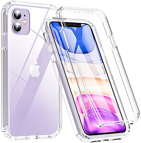 BESINPO Coque pour iPhone 11, Protection pour iPhone 11, 360 Degrés Antichoc Robuste Double Coque avec Protection d'écran Integrale Silicone Housse Étui Case Bumper pour Apple iPhone 11(Transparent)