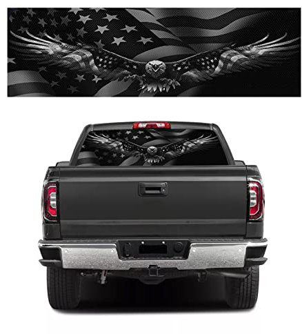 LynsaTac 165.1x55.9 cm Aufkleber mit amerikanischer Flagge, Adler-Aufkleber für LKWs, SUVs, amerikanische Flagge, Fensteraufkleber, Einheitsgröße, passend für die meisten Pickup-Trucks (Eagle Flag-2)