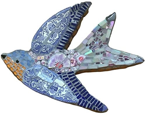 Large 31cm Handcrafted Poppy Mosaic Swallow, UK-made, Unique Wall Hanging Decor Art Bird