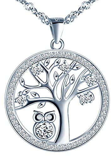 MŚ 1997 MENNICA ŚWIDNICKA Kette Damen Eule Eulenbaum des Lebens Silber 925 - Österreichische Zirkone - Einzigartige Geschenke für Frauen mit Attraktivem Design Geschenk