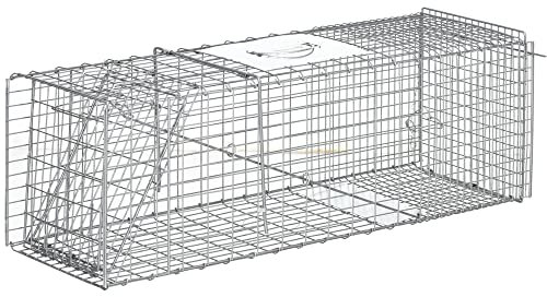 Outsunny Trampa para Animales Vivos Plegable 93x31x34,5 cm Jaula de Captura de Alambre con Puerta y Asa para Conejos Gatos Ratas Roedores Plata