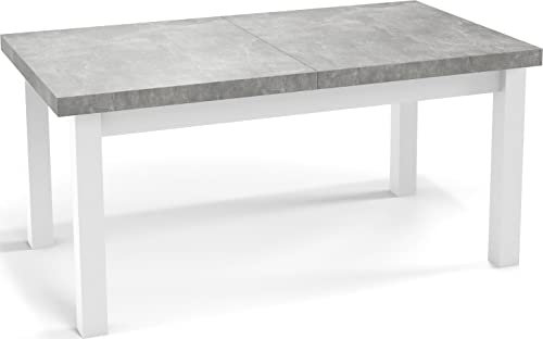 WFL GROUP Moderner Rechteckiger Ausziehbarer Esstisch - Platzsparend - Weiße Holzbeine - 170 bis 250 cm - Hergestellt in EU - 170 x 90 cm - Grau Beton