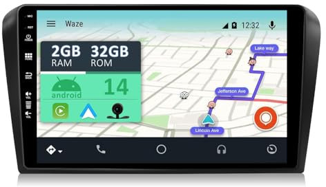 YUNTX [2GB+32GB] Android 14 Autoradio mit Navi für Mazda 3(2004-2012)-9 Zoll Touchscreen-mit Kamera-DAB/GPS/Lenkradsteuerung/MirrorLink/Bluetooth 5.0/WiFi/USB/4G/CarPlay