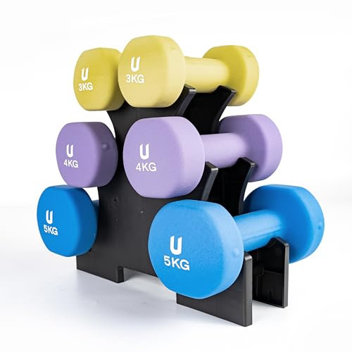 unycos - Kurzhanteln Neopren 6er Set von 3 kg, 4 kg und 5 kg, Rutschfest, Anti-Roll-Design, Bequemer Griff, Krafttraining, Fitness, Pilates, Training, Fitnessstudio, Gymnastikhanteln (Mehrfarbig)