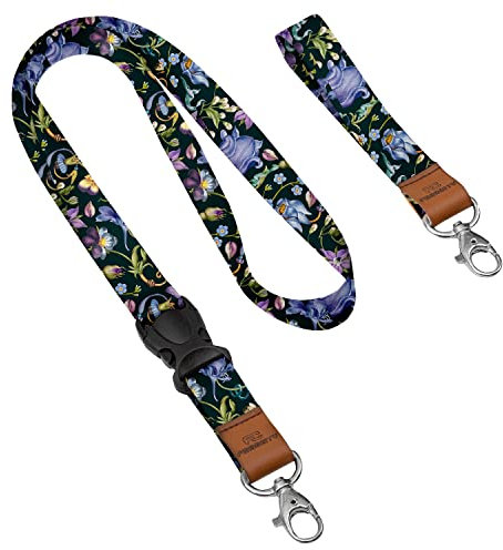 Personalisierter Schlüsselband mit Karabiner mit Ihrem Wunschtext/Grafik 2x Lanyard mit Ihrem eigener Schrift Schlüsselband mit Druck nach Wunsch Flowers [098]