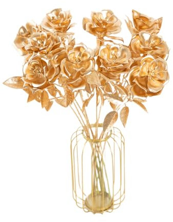 XIZHI 5 rose artificiali dorate da 50 cm, rose finte per fai da te, decorazione per feste in casa e bouquet di nozze (oro C)