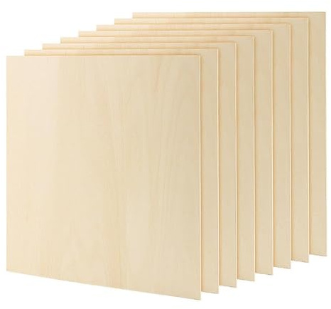 KEILEOHO 8PCS 300 x 300 x 2mm Square Basswood Sheets, Thin Plywood Wooden Boards, 12 Inch Unfinished Wood Board for Craft, DIY Models