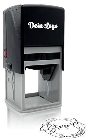 JUST REFINE® Selbstfärbender Stempel Personalisiert - Individuell Gestaltbar für Adresse, Name oder Firma, Langlebig & Schnelltrocknend (Mit eigenem Logo, 40 x 40mm)