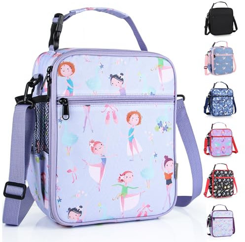 hombrima Kids Insulated Lunch Box Bag, Thermal Picnic Cool Bags with Adjustable Strap for Adults Children Women Men Boys Girls School Work (BalletGirl)