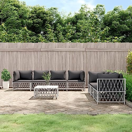 CIADAZ 8-TLG. Garten-Lounge-Set mit Kissen Weiß Stahl, Lounge Gartenmöbel Set, Terassenmöbel Wetterfest, Loungemöbel Terrasse, Gartenlounge, Garten Loungemöbel Set, 3186828
