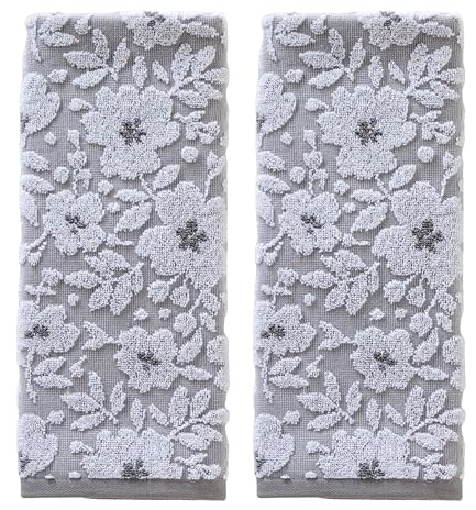 SKL Home Jacquard-Handtuch, Blumenmuster, Grau, 2 Stück