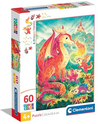 Clementoni A Dragon Family Kinder Puzzle 60 Maxi Teile - Puzzle 33,5 x 23,5 cm für Kinder 4 Jahre - Geschicklichkeitsspiel Cartoon Puzzle - 26600