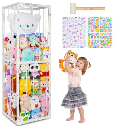 MHJY Stuffed Animals Zoo Storage Soft Toy Holder Organiser Large Cuddly Toys Storage Shelf with Elastic Band Stuffed Animals Cage for Nursery Playroom Bedroom Kids Room Furniture