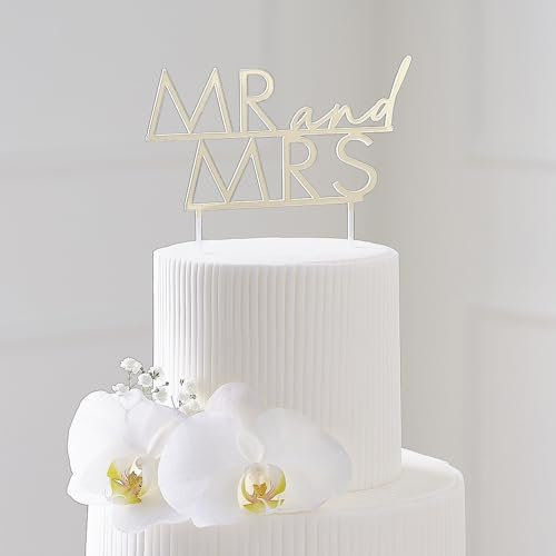 Kuchenstecker MR & MRS Caketopper Hochzeit Kuchenaufsatz Deko Hochzeitstorte aus Acryl Farbe: gold