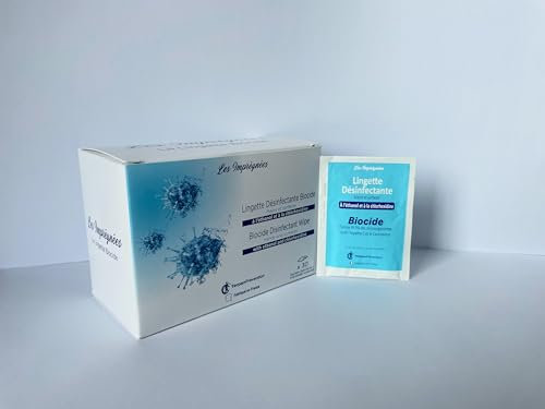 Les Imprégnées - Lingettes désinfectantes biocides surfaces et mains x30 - Boîte de 30 lingettes individuelles