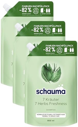 Schauma Shampoo 7 Kräuter Nachfüllpack (800 ml), Haarshampoo verleiht der Haarstruktur eine leichte Frische, Frische-Shampoo für normales bis schnell fettendes Haar (Packung mit 3)