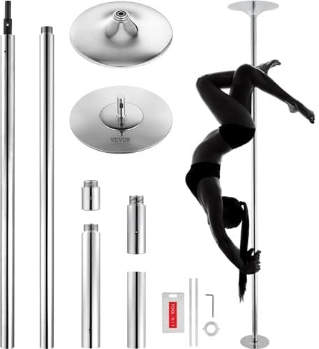 VEVOR Professionelle Tanzstange, Pole Dance Tanzstange Profi ca. 216,3-270 cm Höhenverstellbare Abnehmbare Fitnessstange Spinning Fitness Silber, Statische Tanzstange Fitnessstudios