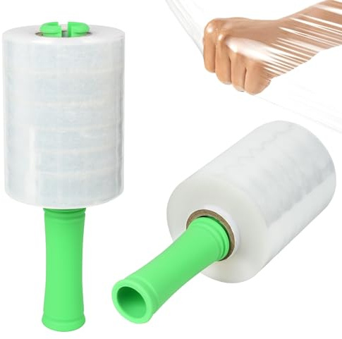 Mini pellicola termoretraibile autoadesiva, trasparente, 300 m x 13 cm, per traslochi, imballaggio, conservazione, 2 rotoli con manici