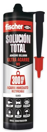 fischer - Solución Total Ultra Agarre 300kg | Pegamento fuerte | Adhesivo y Sellante MS Polímero | Ultra pegado y sellado | Uso Interior y Exterior | Pintable y Resistente a Impactos | 290ml | Blanco