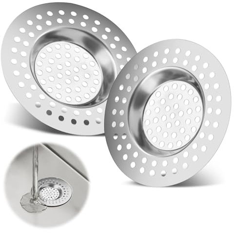 2 Piezas Rejilla de Fregadero de Acero Inoxidable,Filtro de Fregadero Cocina,Atrapa pelos Ducha,Rejilla Desague Ducha,Filtro desague Ducha,para Cocina Baño para Cocina,Ducha,Baño y Lavabo desagües
