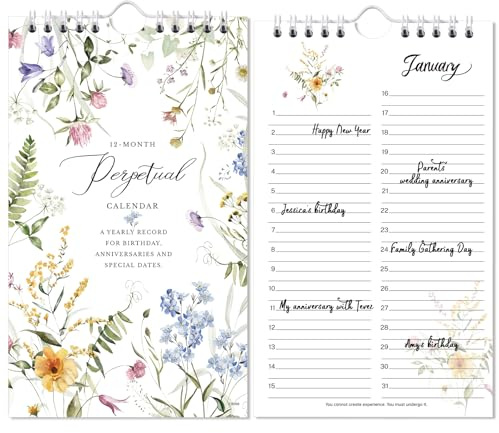 Perpetual Calendar - Undated Calendar 12-Month, 6'' x 10'',Thicker Paper