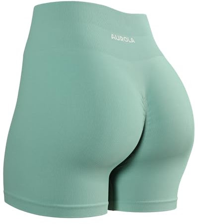 AUROLA Power-Workout-Shorts für Damen, Bauchkontrolle, Kniebeugenfest, gerippt, dick, nahtlos, Scrunch, Sportshorts, Mintgrün, Groß