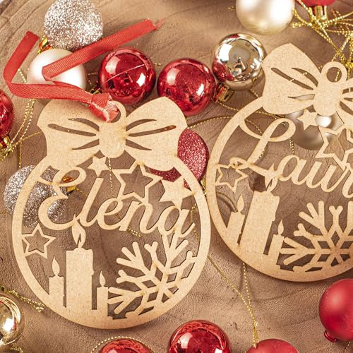 Bola de Navidad Personalizada de Madera, Decoración Navideña, Adorno Navideño para Decoración de Árboles, Bolas de Navidad Personalizadas con Nombre Ideal (Vela)