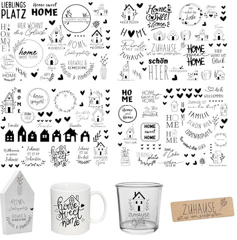 FloraVigo Rub On Sticker ca.A5 19x14cm-Spruch Deko zum Geburtstag, Keraflott, Hochzeit, Zuhause, Wischfolie für Möbel, Glas, Holz, Fotoalbum, DIY Deko, Aufkleberästhetik(4PCS) (Familie)