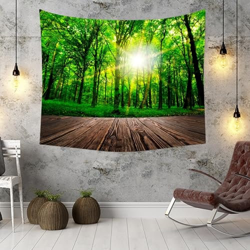 KnSam Tapisserie Grün Braun, Landschaft Natur Wandteppich Hölzern Boden Wald Dschungel Tapisserie Wandbehang XXL Polyester Accessoires für Wohnzimmer Kinderzimmer, 300x256cm