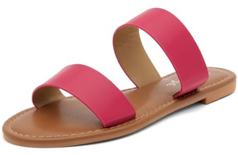 Herstyle Sandalias planas para mujer, sandalias de doble correa con espuma viscoelástica, zapatos de verano de moda 2025, sandalias ligeras de punta abierta, elegantes e informales para mujer, Fucsia