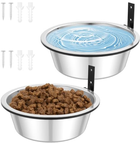 Lot de 2 gamelles murales pour chien de 20,3 cm pliables en acier inoxydable - Gamelles surélevées pour nourriture et eau - Hauteur réglable - À suspendre au mur - Pour animaux de compagnie, chiens,