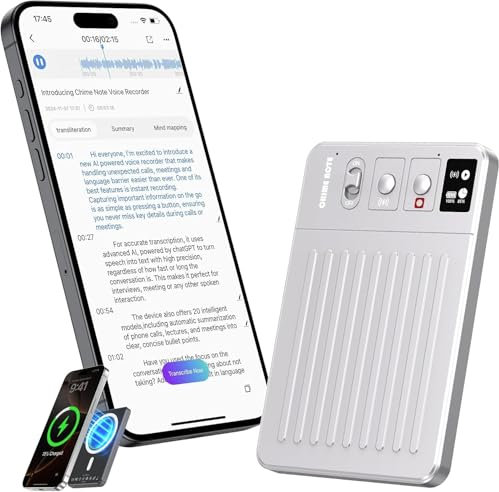 AI Voice Recorder - Voice Recorder w/No fee Transcribe & AI Summarize by ChatGPT, APP Control & Web Sync, 117 Languages, 64GB Memory, Wireless Charging, Audio Recorder for Meetings/Calls,Light grey