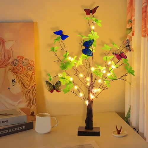ACAREY LED Baum Lichter Für Frühlingsdeko Osterdeko mit Timer, 60CM Lichterbaum mit 24 Warmweiß LEDs, Led Baum Innen USB & Batteriebetrieben, Künstlicher Baum Ostern Für Frühling Deko (Schmetterling)