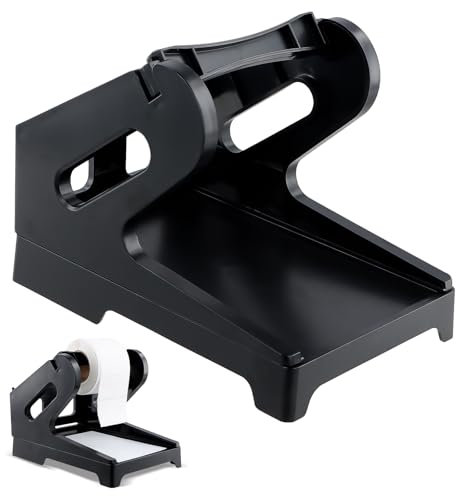 Amexo Porta Etichette Termiche per Rotoli e Adesivi Pieghevoli a Ventola, Supporto Universale per Etichette Pieghevole, Supporto per Etichette Termiche, Supporto per Etichette da Scrivania, Nero