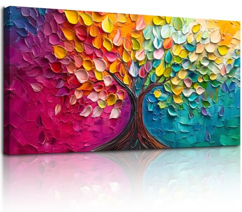 MHARTK66 Bunter Baum Leinwand Bilder, 50x100 cm Groß Wandbilder Wohnzimmer Lebensbaum Bild Aesthetic, Modern Wanddeko Kunstdruck Schlafzimmer Esszimmer Flur Badezimmer