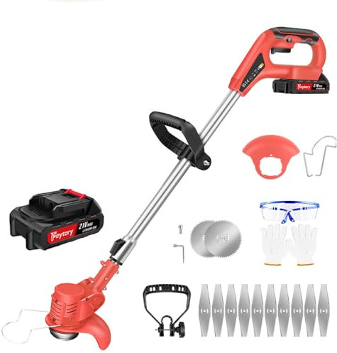 Tagliaerba elettrico a batteria con lame, tagliabordi, tagliabordi, tagliabordi, tagliabordi e tagliabordi, per giardino, cortile, batteria e caricabatterie, colore: rosso