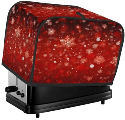 Toaster Cover 4 Slice, Red Snowflake Kitchen Accessories Anti Dust Waterproof, Bread Maker Cover