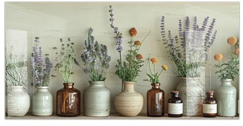 timalo Küchenbild aus Acrylglas modernes Wandbild Glasbild Deko Küche XXL Bild wie Glas | 120x60cm Trockenblumen, Vintage Vasen, Kräuter, Boho Deko, Naturstil, rustikale Einrichtung, Lavende